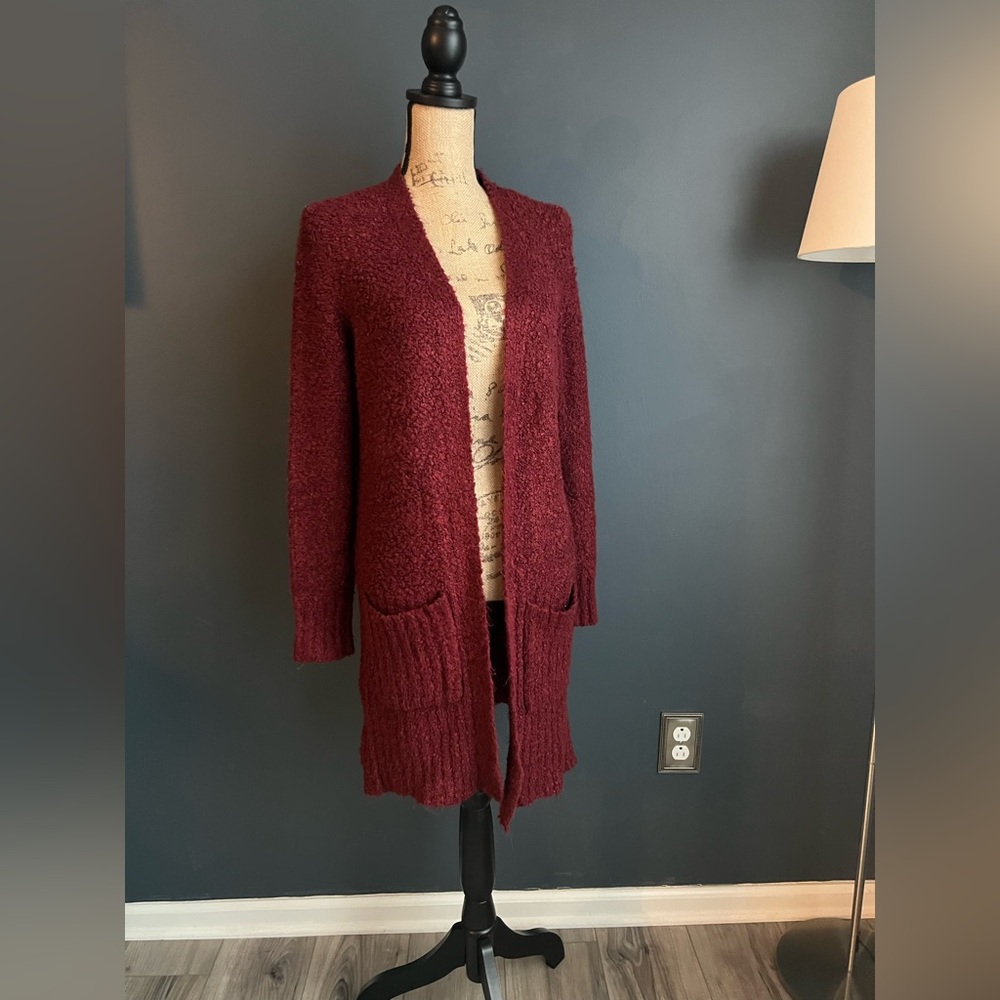 Red cardigan, very soft material, size medium, great condition